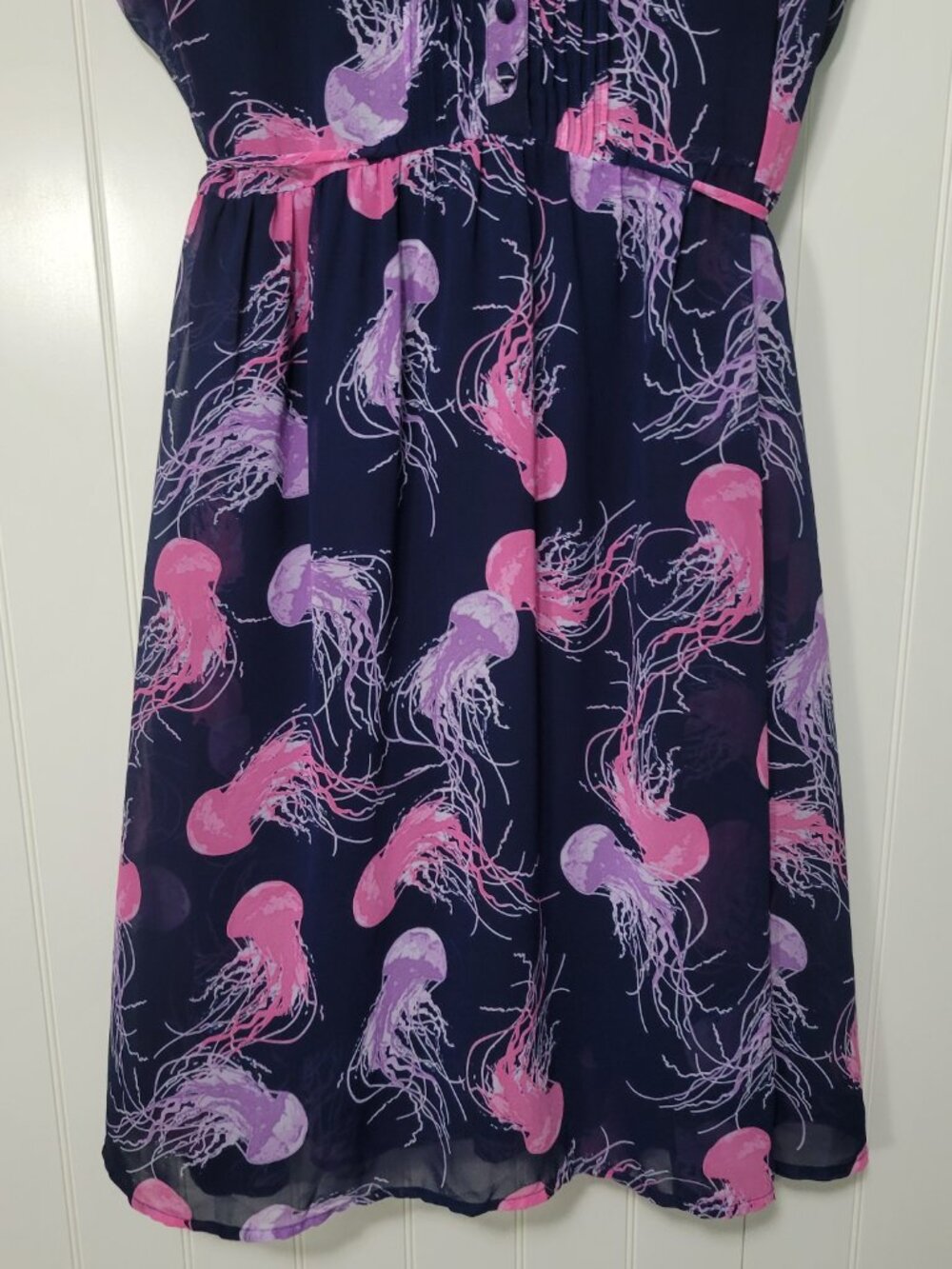 ModCloth 50s 60s Retro Whimsical Navy Jellyfish Ocean Sea Print Chiffon Dress XL - Picture 4 of 14